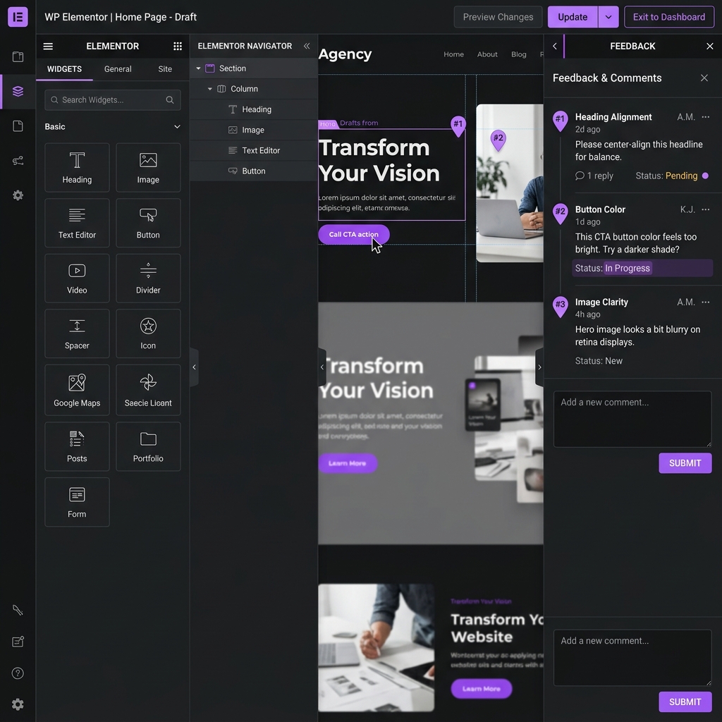 Previu Elementor panel integration mockup